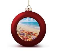 Starfish and Sand Christmas Ball Ornaments - Red Shatterproof Plastic Vintage Rustic Xmas Tree Decorations Pendant for Family Holiday Wedding Party Xmas Hanging Decoration