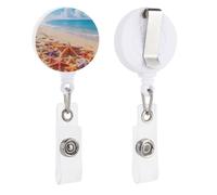 Starfish and Sand Retractable Badge Reel - Personalized ID Name Badge Holder with Lanyard Cute Badges Reel Holder Round Nurse Doctor Name Tag Badges Clip for Work