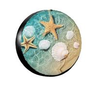Starfish and Seashell On The Summer Beach Print Spare Tire Cover Wheel Protectors Waterproof Sunproof Tire Cover for Trailers Universal Fit for Trailer,RV,SUV,Crossover,Camper,Truck 14 inch