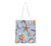 Starfish And Seashell Pattern Print Totes, Portable Beach Bag,Reusable Grocery Bags Foldable Shopping With Handlesbags