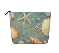 Starfish and Seashell Pattern Printed Make up Bag Linen Toiletry Bag Personalized Travel Makeup Cosmetic Bag for Women Mom