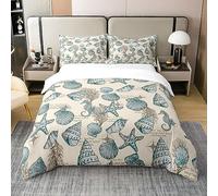 Starfish and Seashells Cotton Duvet Cover Set Ocean Beach Theme Bedding Set for Kids Women Men Retro Nautical Marine Compass Cotton Duvet Cover Set Seahorse Duvet Set King