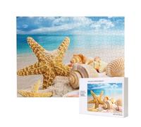 Starfish And Seashells On Beach,500 Pieces Wooden Jigsaw Family Game Jigsaw Puzzles for Adults Teens Home Decor