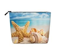Starfish and Seashells On Beach, Cosmetic Bag Imitation Linen Makeup Bag Portable Travel Toiletry Bag