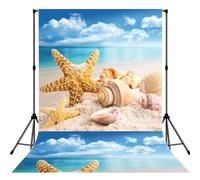 Starfish And Seashells On Beach, Photography Backdrop Photo Props 5x7FT Photo Background for Party Home Decoration
