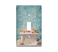 Starfish Bathroom Single Light Switch Cover Plate, Coastal Tropical Shell Flower Summer Turquoise Plastic Standard Size Switch Plate Decorative for Bedroom Office Kitchen Entrance Decor (Single)