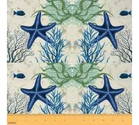 Starfish Beach Fabric by The Yard - 2 Yards Kids Coastal Decorative Waterproof Outdoor Fabric in Coral Teal Blue Upholstery for Chairs