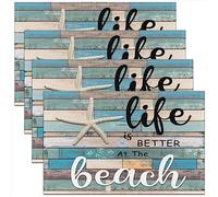 Starfish Beach Placemats Set of 4,Coastal Beach Ocean Placemat for Kitchen Dining Table Indoor Outdoor Ocean Marine Place Mats, Rustic Wooden Table Mat 45x30cm