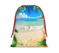 Starfish Beach Sea Palms print Super soft velvet drawstring storage bag, fit for Halloween promotion multifunctional bag