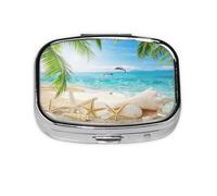 Starfish Beach Sea Palms Printed,Meta Pill Box 2 Compartment Medicine Case,Portable Organizer,Rectangle Meta Portable Organizer Pill Box 1971 Compartment Medicine Case