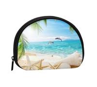Starfish Beach Sea Palms Printed, Women's Storage Bag Shell Makeup Bag Small Coin Purse Shell Change Pouch