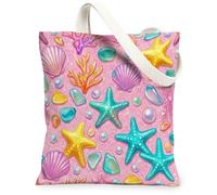 Starfish Canvas Tote Bag for Women, Summer Beach Shell Coral Summer Peach Washable Reusable Aesthetic Tote Bags Ideas for Shopping Trips Office Library Casual 13x15 Inch