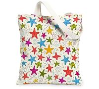 Starfish Canvas Tote Bag for Women, Summer Playful Swirl Bubble Summer Multicolor Washable Reusable Market Tote Ideas for F, Multicolor, 13x15 Inch