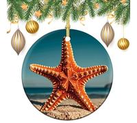Starfish Ceramic Christmas Ornaments 3 Inch Vintage Hanging Baubles with Gold String for Xmas Tree Decorations Holiday Party Yard Garden Home Decor Festive Keepsake Gift Exchange