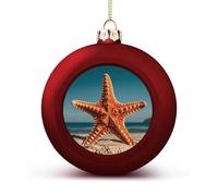 Starfish Christmas Tree Ornaments 1.6 Inch Shatterproof Pc Plastic Balls with Lanyard Baubles Hanging Christmas Ball Ornaments for Xmas Tree Holiday Party Wedding Home Decorations-red