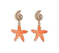 Starfish Conch Dangle Drop Earrings for Women Gold-Tone Plated Chic Ocean-Themed Dangling Sea Star Earring Summer Beach Earrings Boho Vacation Party Charm Coastal Jewelry