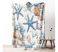 Starfish Conch Seashell Blanket 30x40 Inch, Coastal Marine Theme Throw Blankets for Sofa, Nautical Sea Creature Fleece Blanket Cozy Lightweight Flannel Blankets, Washable Warm Soft All Season