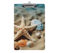 Starfish Coral and Seashell Clipboard, A4 Acrylic Clipboard with Hanging Hole, Ultra-Light Clip Board - Holds 100 Sheets, Shatterproof Document Holder for Office, 12.5" X 8.5"