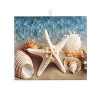 Starfish Coral and Seashell Dish Drying Mat for Kitchen Counter Super Absorbent Microfiber Dish Drying Pad Large Dishes Pad Easy Clean Multi-Use Drainer Mats Mat 16x18 Inch