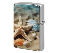 Starfish Coral and Seashell Lighter Case Metal Protective Cover with Double-Sided Art Design, Cool Lighters Pouch Shockproof Lighter Cover for Men Women Gifts, Lighters Not Included