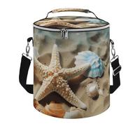Starfish Coral and Seashell Lunch Bag, 15L Portable Leakproof Picnic Basket with Shoulder Strap, Insulated Picnic Cooler Bag for Camping, Beach, Hiking & Groceries