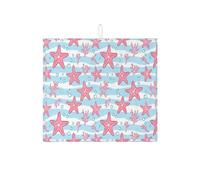 Starfish Dish Drying Mats for Kitchen Counter, Peach Nautical Absorbent Dish Drainer Rack Mat, Summer Coastal Microfiber Drying Pad for Beach Decor 16x18 Inch