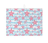 Starfish Dish Drying Mats for Kitchen Counter, Peach Nautical Absorbent Dish Drainer Rack Mat, Summer Coastal Microfiber Drying Pad for Beach Decor 18x24 Inch