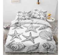 Starfish Duvet Cover Sets, Black and White Shells Bedding Emperor Size Bed Set 290x235cm, Soft Reversible Microfiber Quilt Cover & 2 Pillowcases, Zipper Closure PZ&S-21