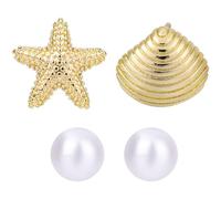 Starfish Earrings for Women, Gold Seashell Stud Earrings Trendy Summer Beachy Jewelry Sea-Themed Shell Studs with Pearls for Vacation
