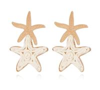 Starfish Earrings Gold Raffia Boho Starfish Earrings for Women Starfish Drop Dangle Earrings Summer Tropical Beach Jewelry for Women, 2.7 inches