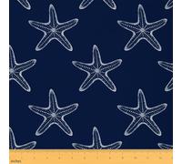 Starfish Fabric by The Yard Cute Navy Blue Wild Sealife No Stretch Fabrics for Sewing Coastal Creature Print Ocean Theme Soft Polyester Fabric for DIY Home Accents 1 Yard Pre-Cut,36"x59"
