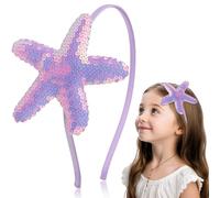 Starfish Headband for Girls Kids, Holography Sequins Starfish Hair Band for Women Girls Hair Accessories Summer Birthday Wedding Party Supplies (Light Purple, A)