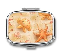 Starfish Jellyfish Pill Case Box with 2 Compartment Medicine Vitamin Organizer for Purse Pocket 5.5x4cm