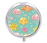 Starfish Jellyfish Pill Case Box with 3 Compartment Medicine Vitamin Organizer for Purse Pocket 5x5cm