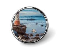 Starfish Lighthouse Beach Badge Exquisite Round Alloy Brooch Cute Brooch Fashion Name Badge Lightweight Elegant Pin Compact Circular Alloy Lapel Pin for Id Club Event Souvenir Gift
