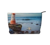 Starfish Lighthouse Beach Corduroy Makeup Bag Travel Organizer Bag Cosmetic Bag Large Wide-Open Pouch