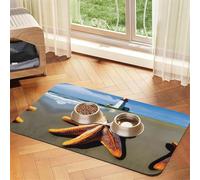 Starfish Lighthouse Beach print Pet Food Mat Absorbent Non-Slip PU Leather Feeding Mat for Dogs Cats Pet Bowl Placemat