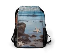 Starfish Lighthouse Beach Sports Drawstring Backpack,Packsack with Shoe Compartment And Wet Proof Pocket for Youth