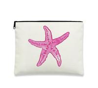 Starfish Makeup Bag, Peach Starfish Coastal Cosmetic Travel Pouch for Women, Portable Small Canvas Zipper Organizer, Beach Gift Skincare Toiletry Bag, Peach, 7x9 Inch, Starfish