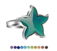 Starfish Mood Ring for Women Girls Silver Plated Glitter Blue Yellow Green Color Change Cute Sea Animal Open Band Wrap Finger Rings Fashion Chic Adjustable Statement Comfort Fit Holiday Costume