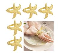 Starfish Napkin Rings Set of 6, Sea Star Napkin Ring Holders for Nautical, Dinner Party, Summer, Wedding, Theme Party, Beach, Coastal Table Decor and Daily Use (6, Starfish Gold)