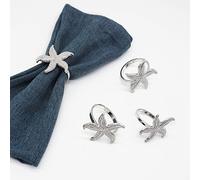 Starfish Napkin Rings Set of 6, Sea Star Silver Napkin Ring Holders for Nautical, Dinner Party, Summer, Wedding, Theme Party, Beach, Coastal Table Decor and Daily Use (6, Starfish Silver)