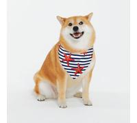 Starfish Navy Blue Stripe Pattern Dog Bandanas, Comfortable Cotton Triangle Bibs Scarfs for Dogs Or Cats,Cute Pet Kerchief for Medium Large Dogs-Large