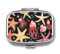 Starfish Octopus Shell Pill Case Box with 2 Compartment Medicine Vitamin Organizer for Purse Pocket 5.5x4cm