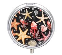 Starfish Octopus Shell Pill Case Box with 3 Compartment Medicine Vitamin Organizer for Purse Pocket 5x5cm