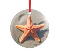 Starfish On The Beac Acrylic Pendant with A Red Ribbon Each Pendant is Perforated with A 25cm Red Ribbon