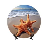 Starfish On The Beach Ceramic Decorative Plates Bone China Decorative Plate With Display Stand Handmade Ceramic Ornament Personality Porcelain Dinner Plate Crafts For Home Office Wall Decoration 20cm