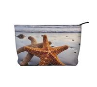 Starfish On The Beach Corduroy Makeup Bag Travel Organizer Bag Cosmetic Bag Large Wide-Open Pouch