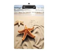 Starfish on The Sand Beach Landscape Clipboard Sturdy Low Profile Clip Clipboards Hanging Hole with Hanging Clipboard Acrylic Clip Board Holds 100 Sheets12.5x8.5In