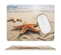 Starfish on The Sand Beach Landscape Mouse Pad,Premium-Textured Mouse Mat Design,Computer Mouse Mat,Stitched Edges, Water-Resistant, for Gamer, Office & Home,Square Mouse Pad,Spill-Resistant Surface,